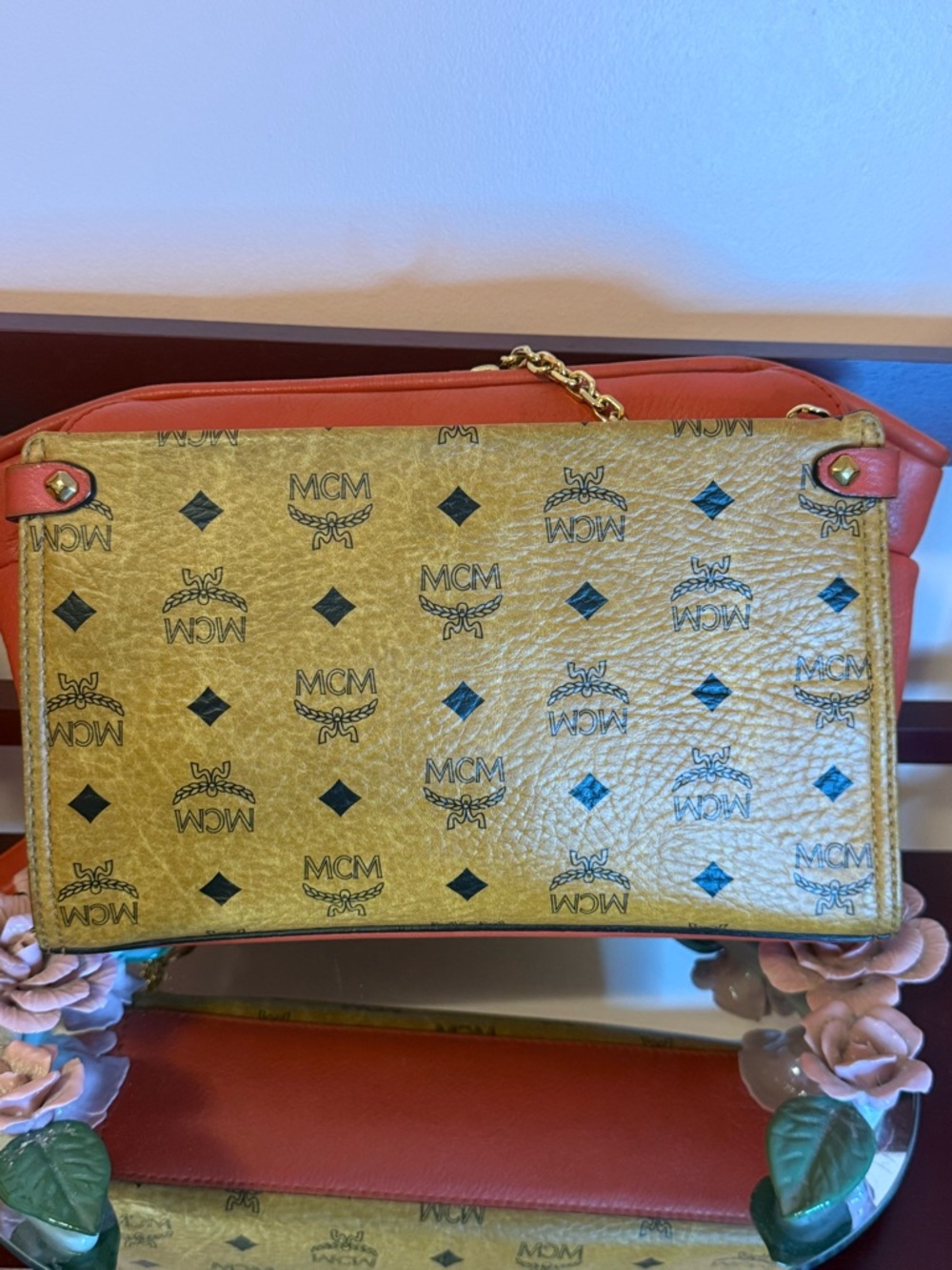 MCM Tan Visetos Monogram Crossbody with Coral Trim - Picture 7 of 14